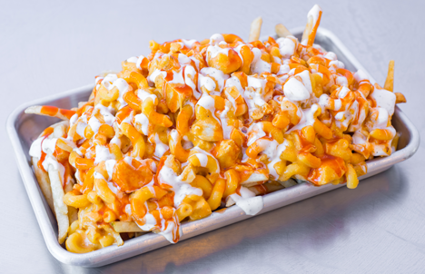Buffalo mac and cheese loaded fries